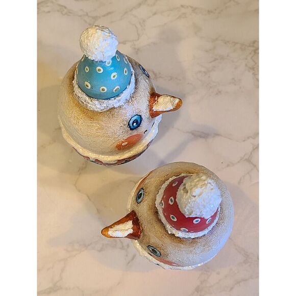 2 Handmade & Hand-painted Christmas Décor Snowman Sno-Cone Signed By Artist 7" - Picture 9 of 13